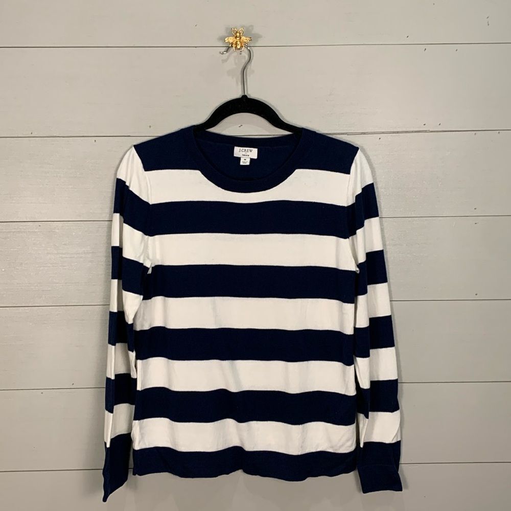 J. Crew Navy and White Striped Crew Neck Sweater